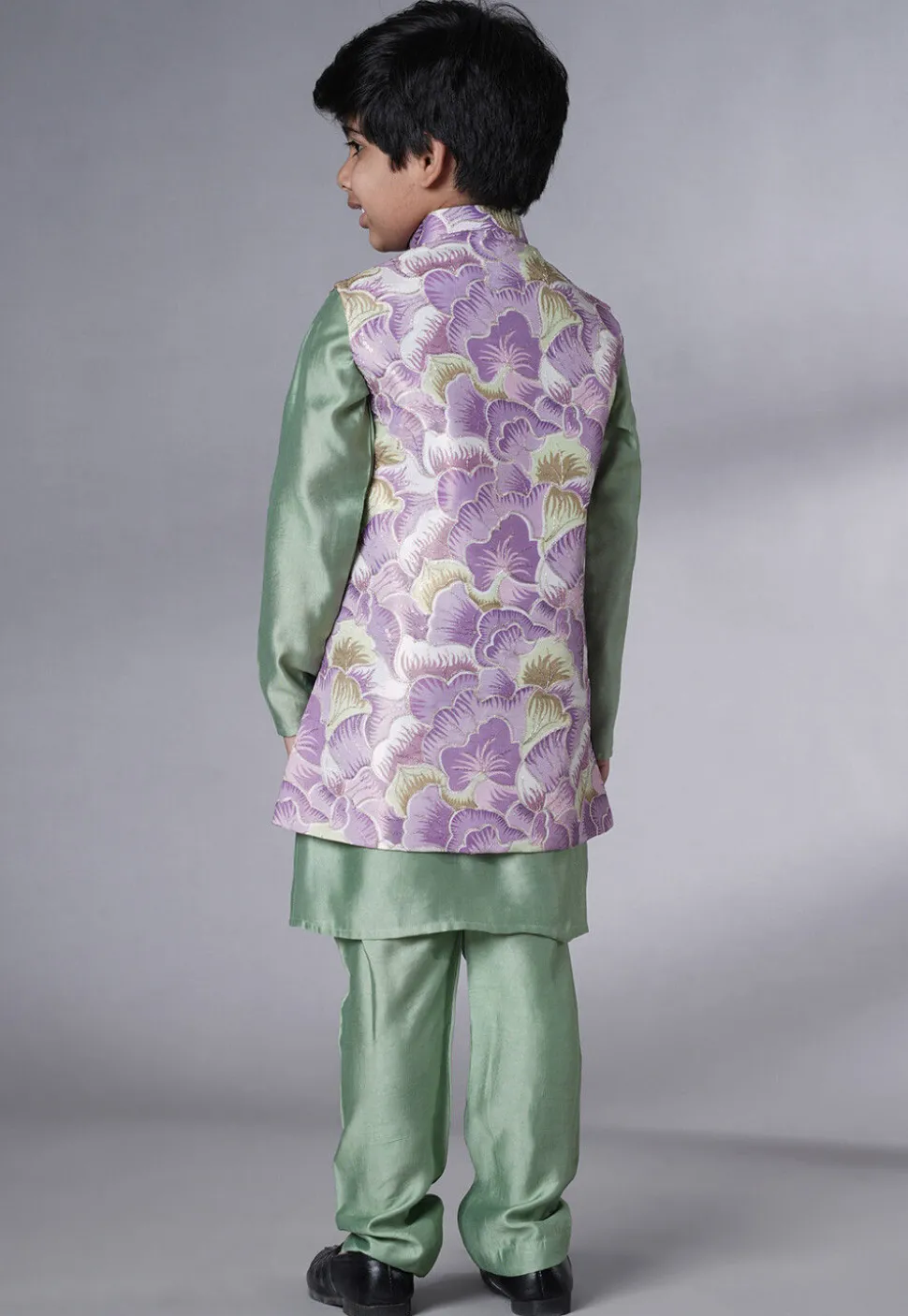 Digital Printed Muslin Silk Kurta Set in Dusty Green