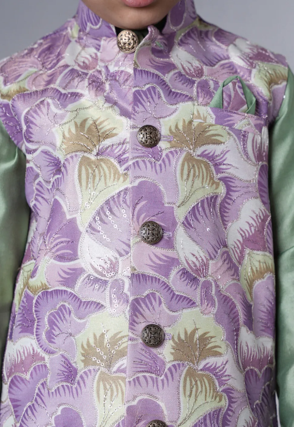 Digital Printed Muslin Silk Kurta Set in Dusty Green