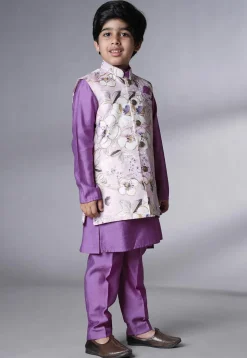 Digital Printed Muslin Silk Kurta Set in Purple