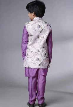Digital Printed Muslin Silk Kurta Set in Purple