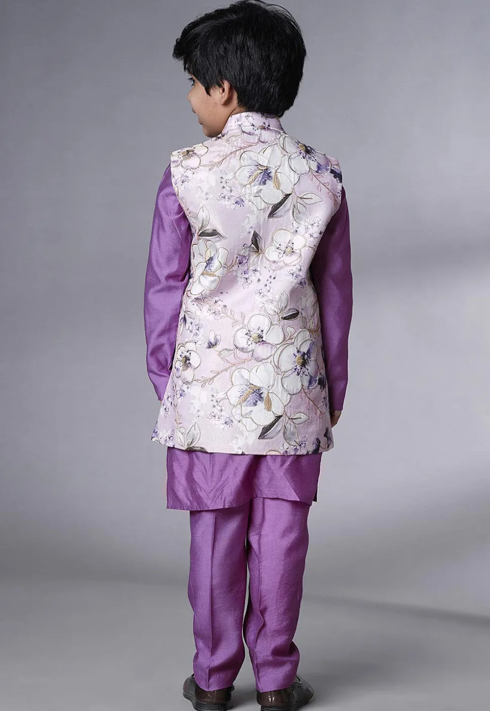 Digital Printed Muslin Silk Kurta Set in Purple