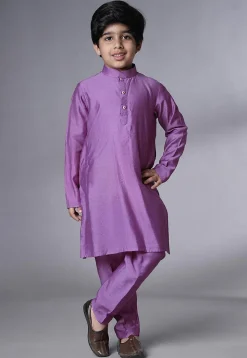 Digital Printed Muslin Silk Kurta Set in Purple