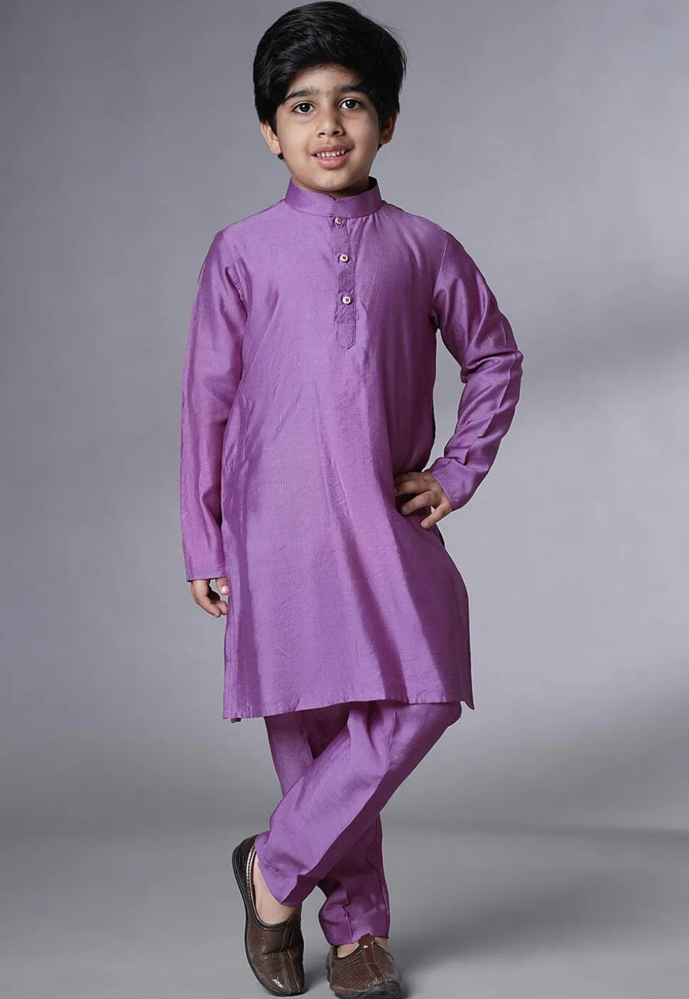 Digital Printed Muslin Silk Kurta Set in Purple