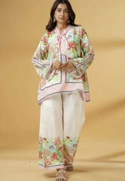 Digital Printed Muslin Silk A Line Tunic Set in Multicolor