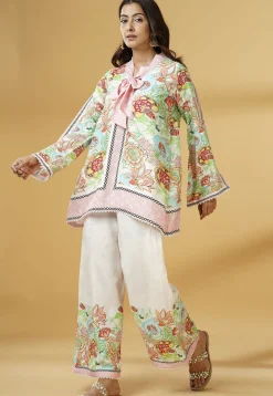 Digital Printed Muslin Silk A Line Tunic Set in Multicolor