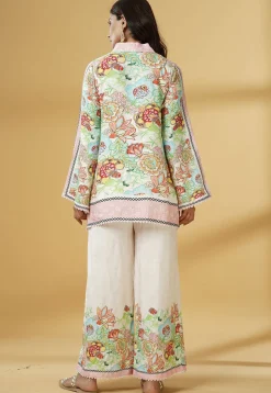 Digital Printed Muslin Silk A Line Tunic Set in Multicolor