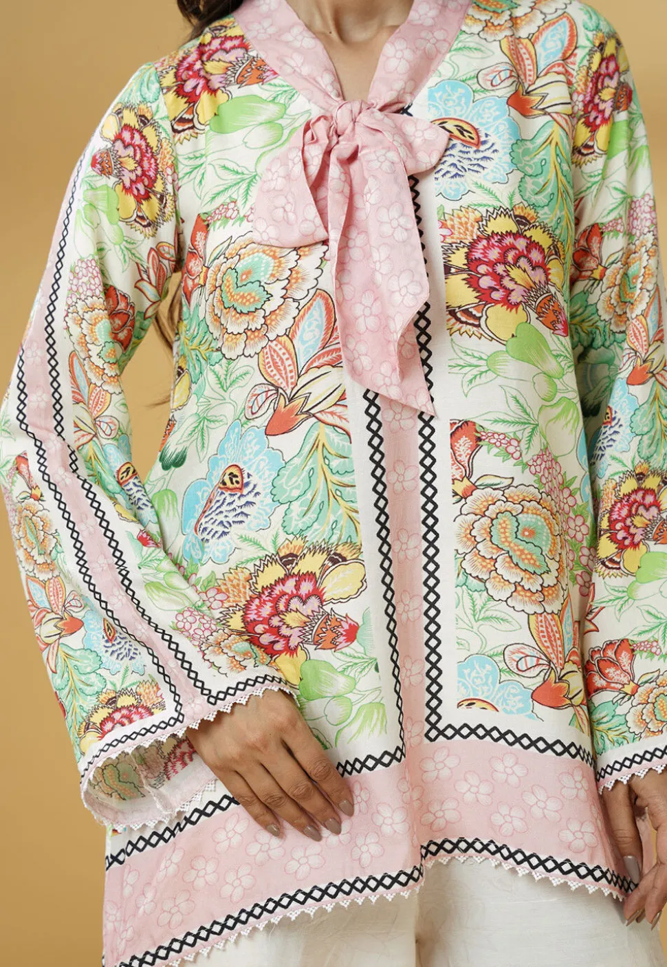 Digital Printed Muslin Silk A Line Tunic Set in Multicolor