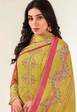 Digital Printed Muslin Silk Pakistani Suit in Yellow
