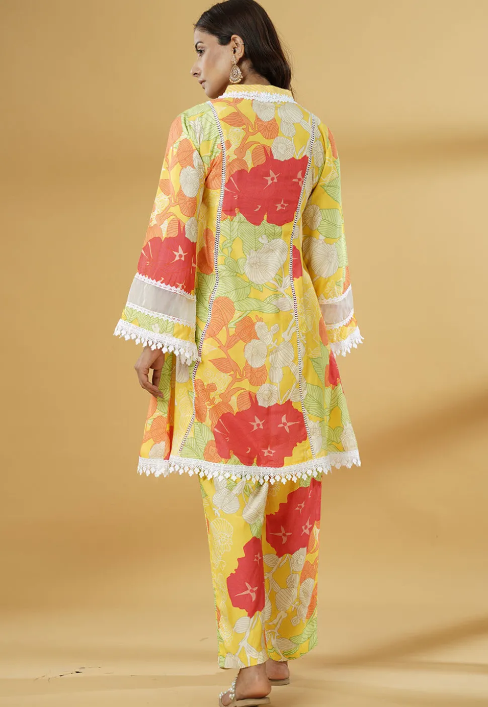 Digital Printed Muslin Silk A Line Kurti Set in Multicolor