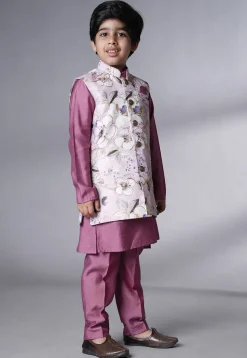 Digital Printed Muslin Silk Kurta Set in Purple