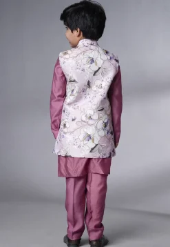 Digital Printed Muslin Silk Kurta Set in Purple
