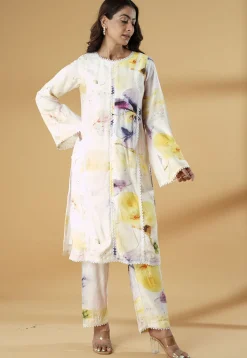Digital Printed Muslin Silk Straight Kurta Set in Multicolor