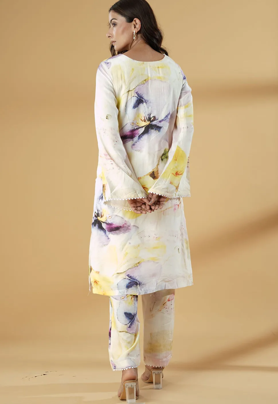 Digital Printed Muslin Silk Straight Kurta Set in Multicolor