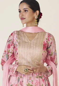 Digital Printed Muslin Silk Pakistani Suit in Pink