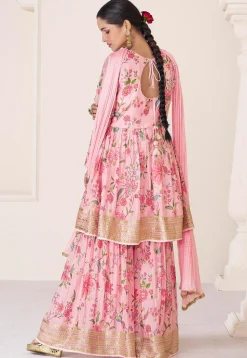 Digital Printed Muslin Silk Pakistani Suit in Pink