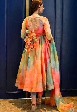 Digital Printed Organza Anarkali Suit in Multicolor