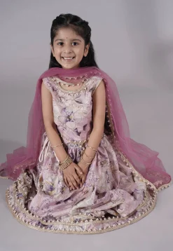 Digital Printed Organza Art Silk Lehenga in Pink