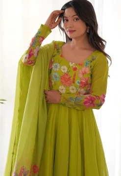 Digital Printed Organza Anarkali Suit in Light Green