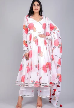 Digital Printed Organza A Line Suit in White