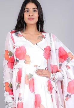 Digital Printed Organza A Line Suit in White