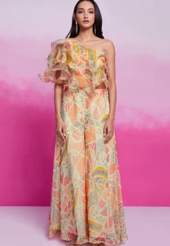 Digital Printed Organza Co Ord Set in Light Beige
