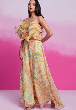 Digital Printed Organza Co Ord Set in Light Beige