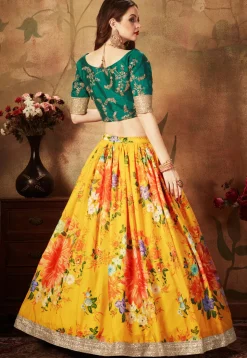 Digital Printed Organza Lehenga in Mustard