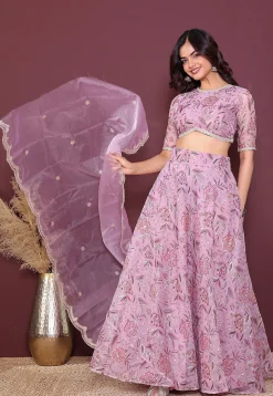 Digital Printed Organza Lehenga in Purple
