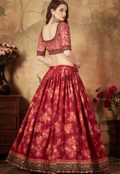 Digital Printed Organza Lehenga in Maroon