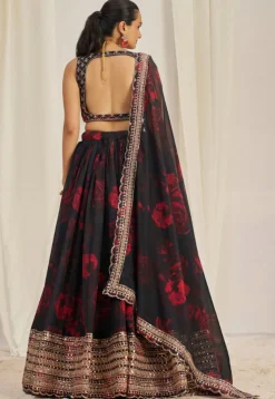 Digital Printed Organza Lehenga in Black