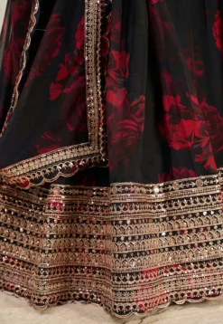 Digital Printed Organza Lehenga in Black
