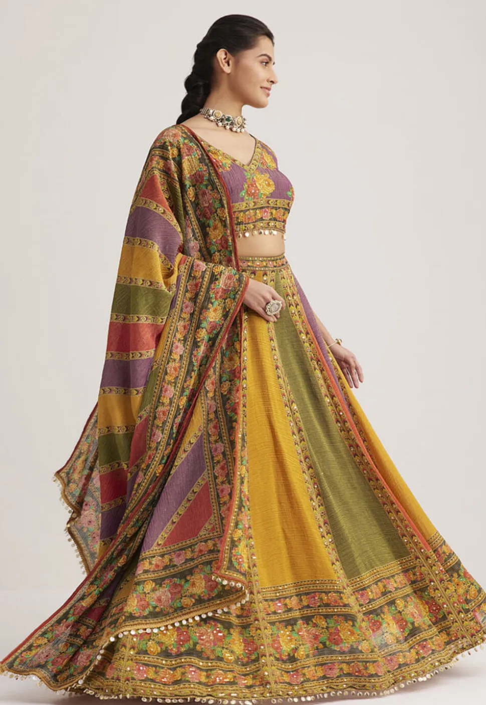 Digital Printed Organza Lehenga in Multicolor