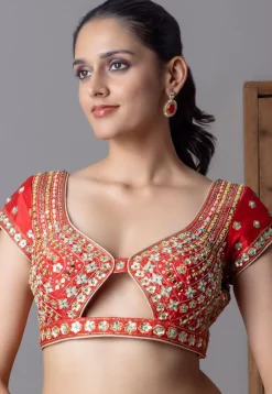 Digital Printed Organza Lehenga in Red