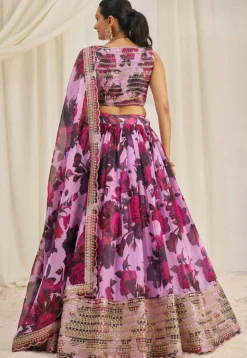 Digital Printed Organza Lehenga in Purple