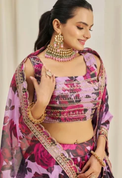 Digital Printed Organza Lehenga in Purple