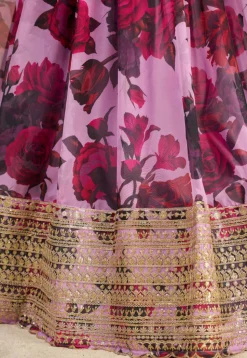 Digital Printed Organza Lehenga in Purple