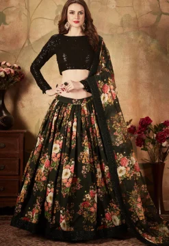 Digital Printed Organza Lehenga in Black