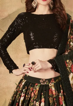 Digital Printed Organza Lehenga in Black