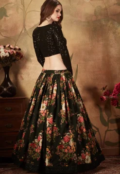 Digital Printed Organza Lehenga in Black
