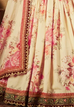 Digital Printed Organza Lehenga in Light Beige