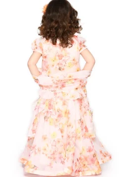 Digital Printed Organza Lehenga in Peach