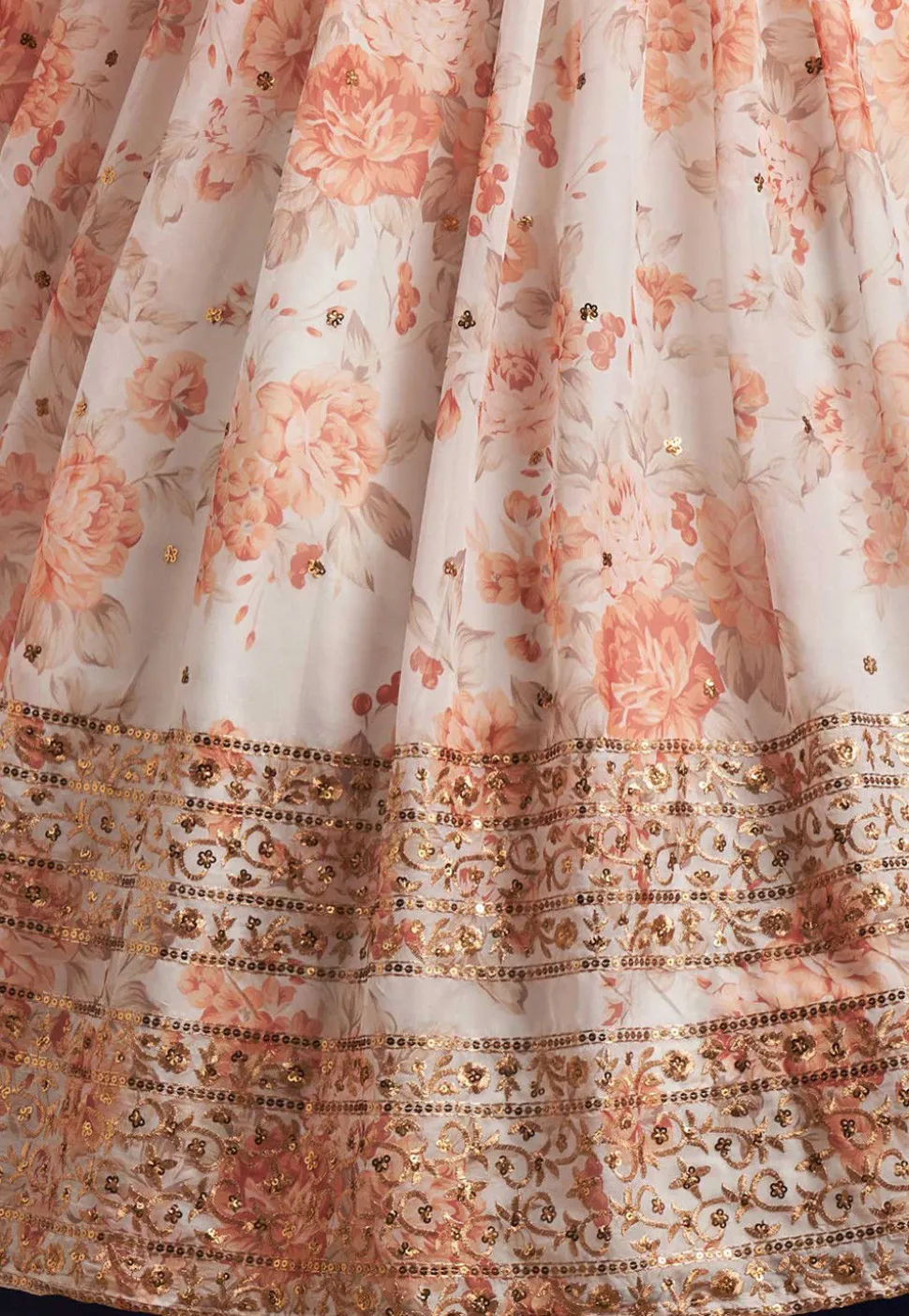 Digital Printed Organza Lehenga in Off White