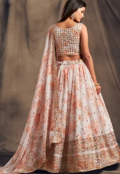 Digital Printed Organza Lehenga in Off White
