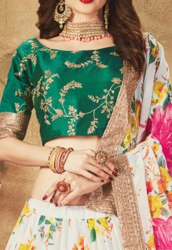 Digital Printed Organza Lehenga in Off White and Pink