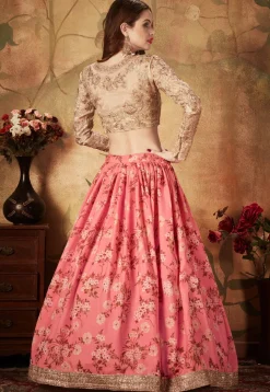 Digital Printed Organza Lehenga in Pink
