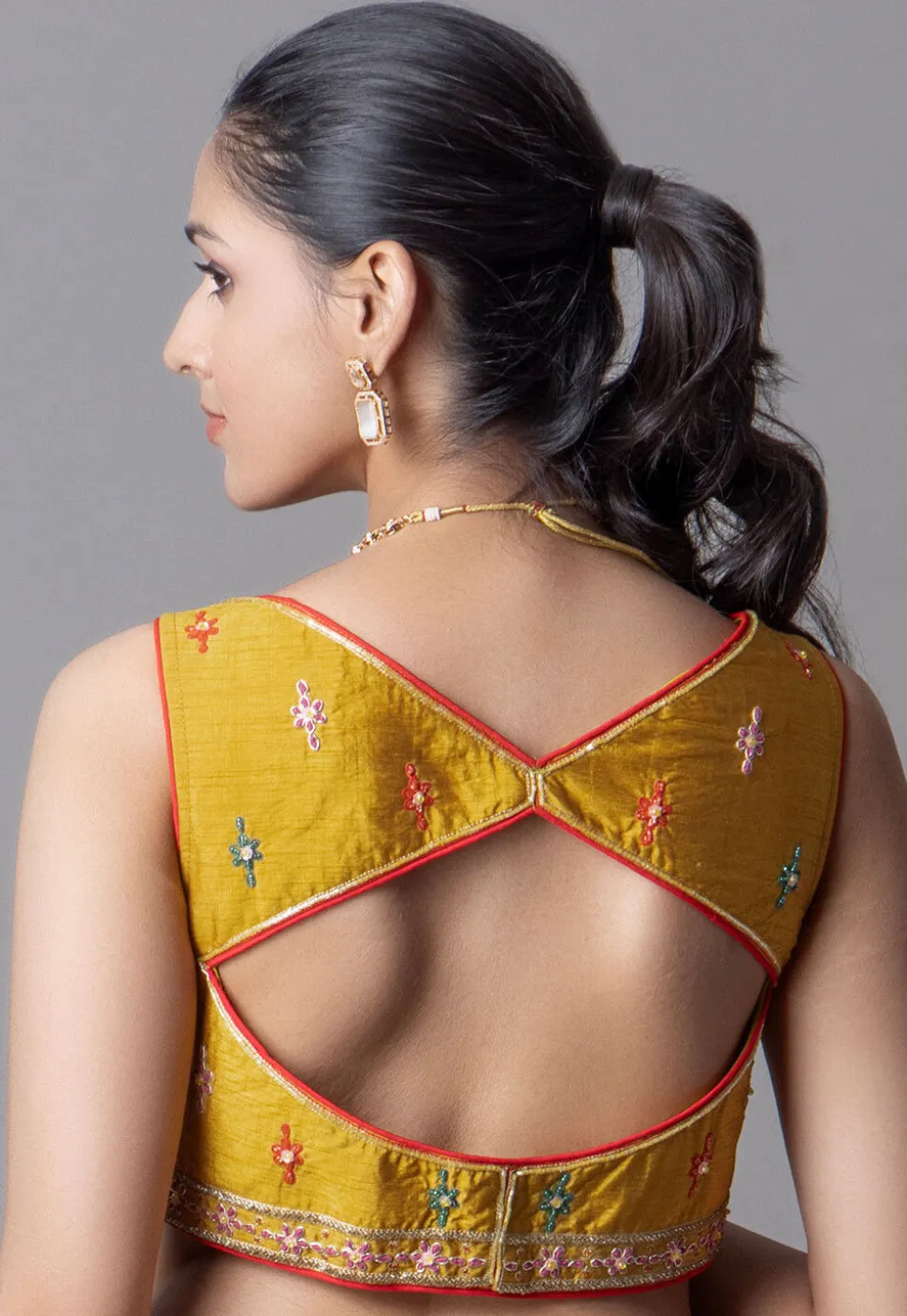 Digital Printed Organza Lehenga in Mustard