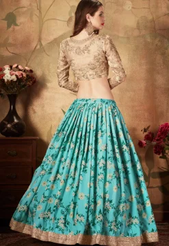 Digital Printed Organza Lehenga in Blue