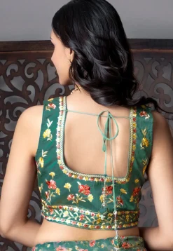 Digital Printed Organza Lehenga in Dark Green