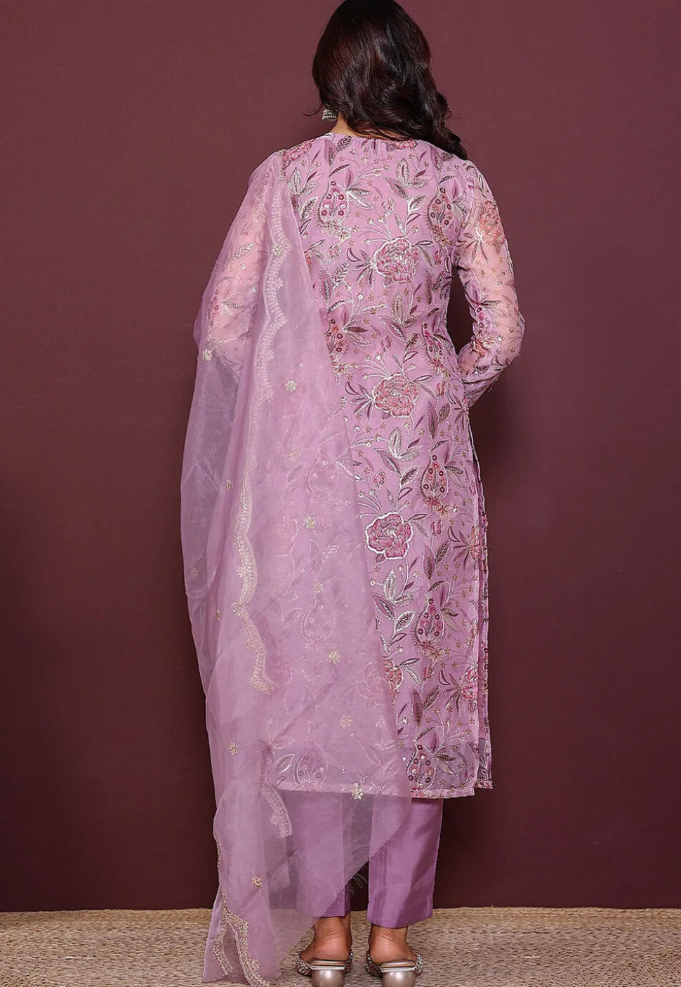 Digital Printed Organza Pakistani Suit in Purple