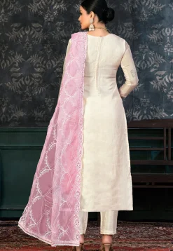 Digital Printed Organza Pakistani Suit in Off White